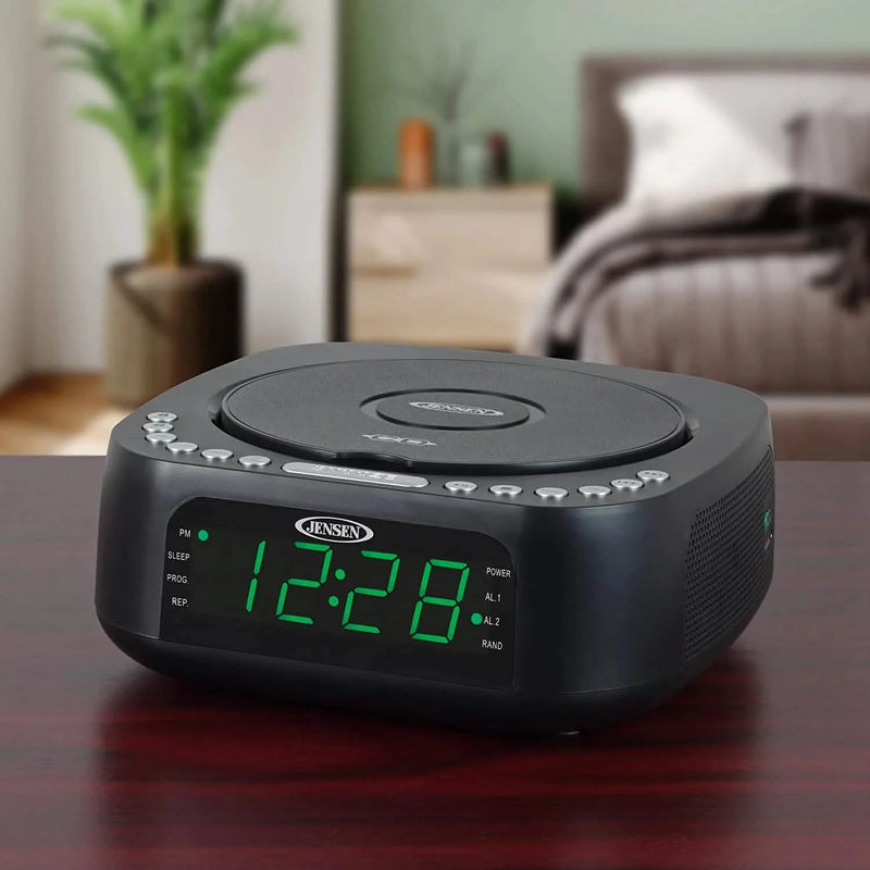 Jensen JCR-375 BLK Green LED CD/MP3 Clock Radio USB charge (Black) Household Appliances - DailySale