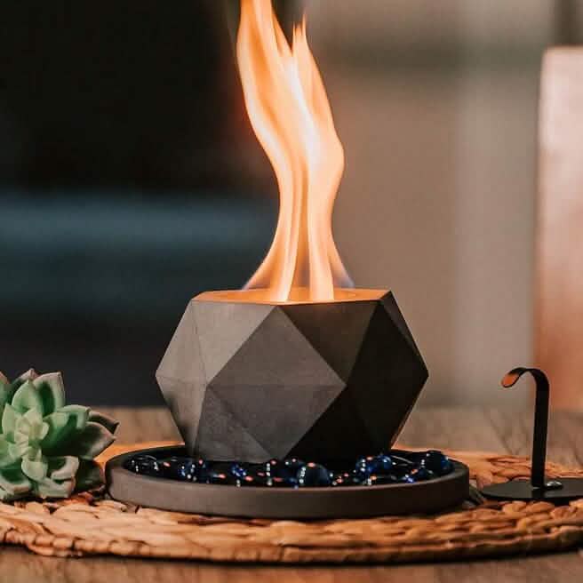 Kante Concrete Indoor and Outdoor Tabletop Fire Pit with 7.2" Dark Gra