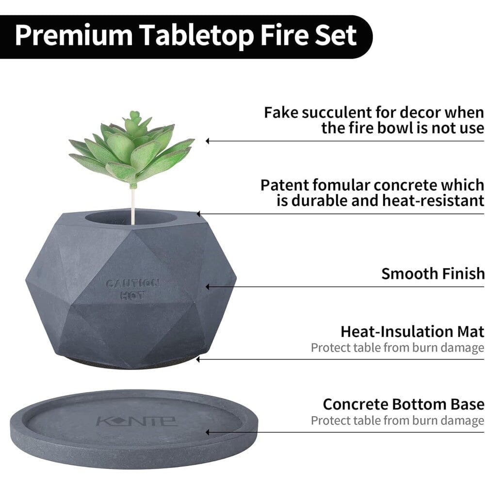 Kante Concrete Indoor and Outdoor Tabletop Fire Pit with 7.2" Dark Gray Base Furniture & Decor - DailySale