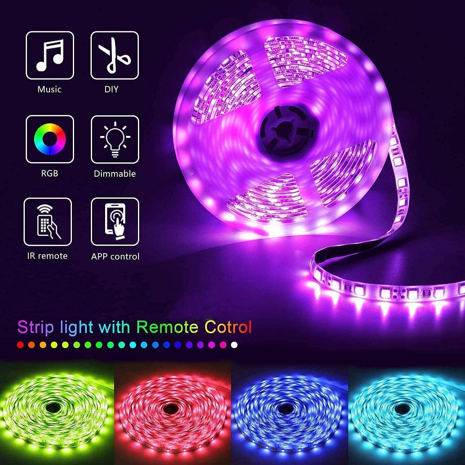 Keepsmile Bluetooth Smart APP Control RGB Color Changing Led Strip Lights with Remote Control and Power Adapter Led Lights String & Fairy Lights - DailySale