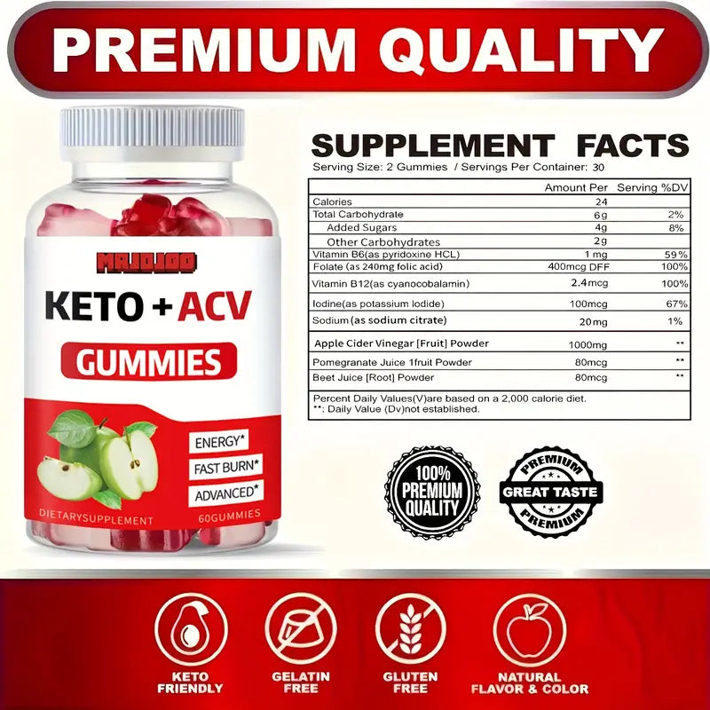 KETO +ACV Gummies Apple Cider Vinegar & B12 Wellness - DailySale