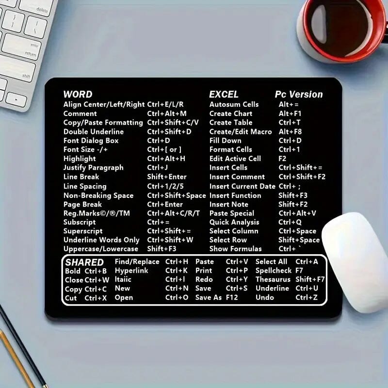 Keyboard Shortcuts Mouse Pad for Microsoft Word and Excel (PC Windows) Computer Accessories - DailySale