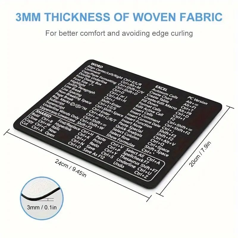 Keyboard Shortcuts Mouse Pad for Microsoft Word and Excel (PC Windows)