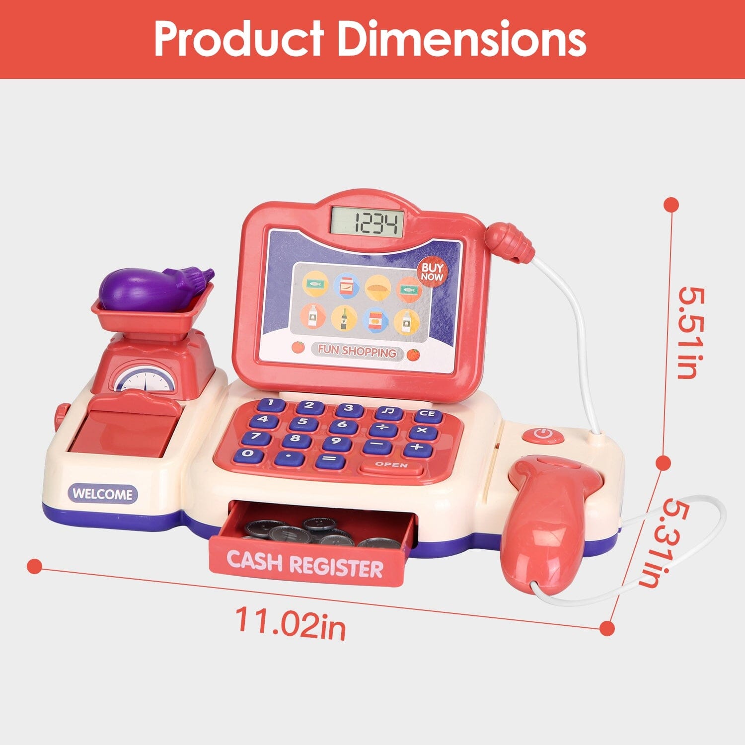 Kids Cash Register Pretend Play Cashier Toy with Scanner Calculator Toys & Games - DailySale