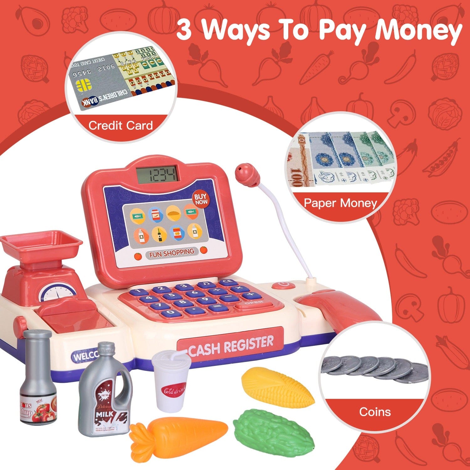 Kids Cash Register Pretend Play Cashier Toy with Scanner Calculator Toys & Games - DailySale