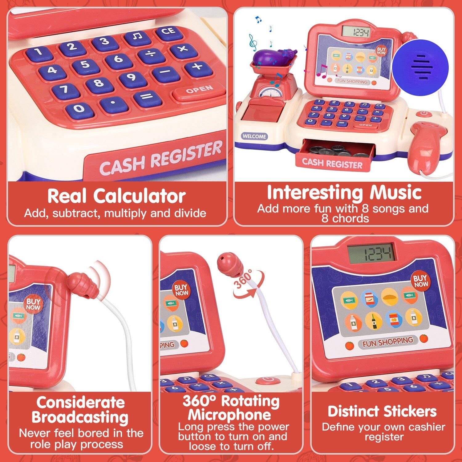 Kids Cash Register Pretend Play Cashier Toy with Scanner Calculator Toys & Games - DailySale