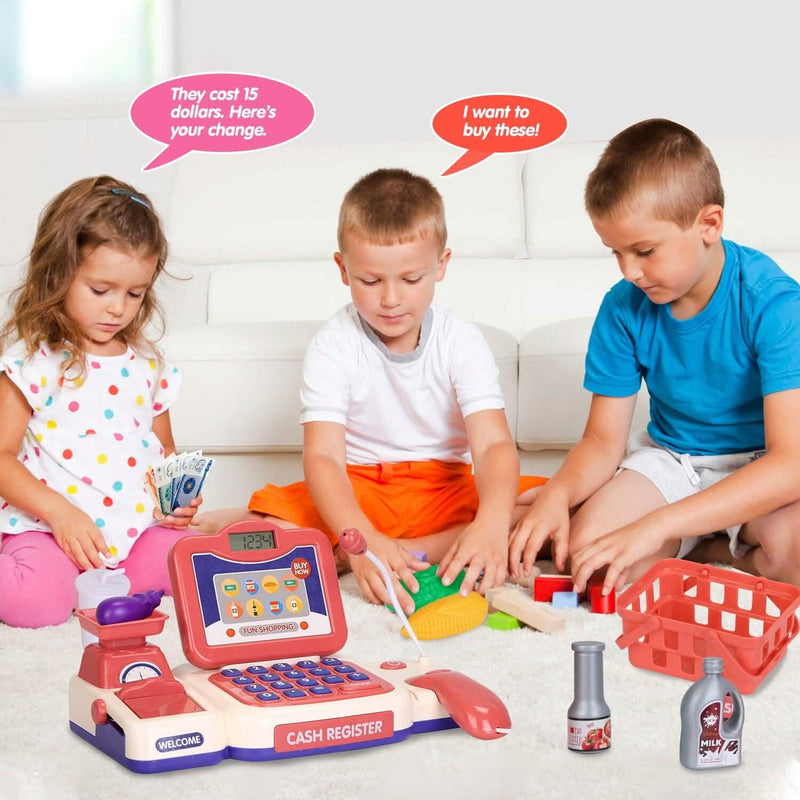 Kids Cash Register Pretend Play Cashier Toy with Scanner Calculator Toys & Games - DailySale