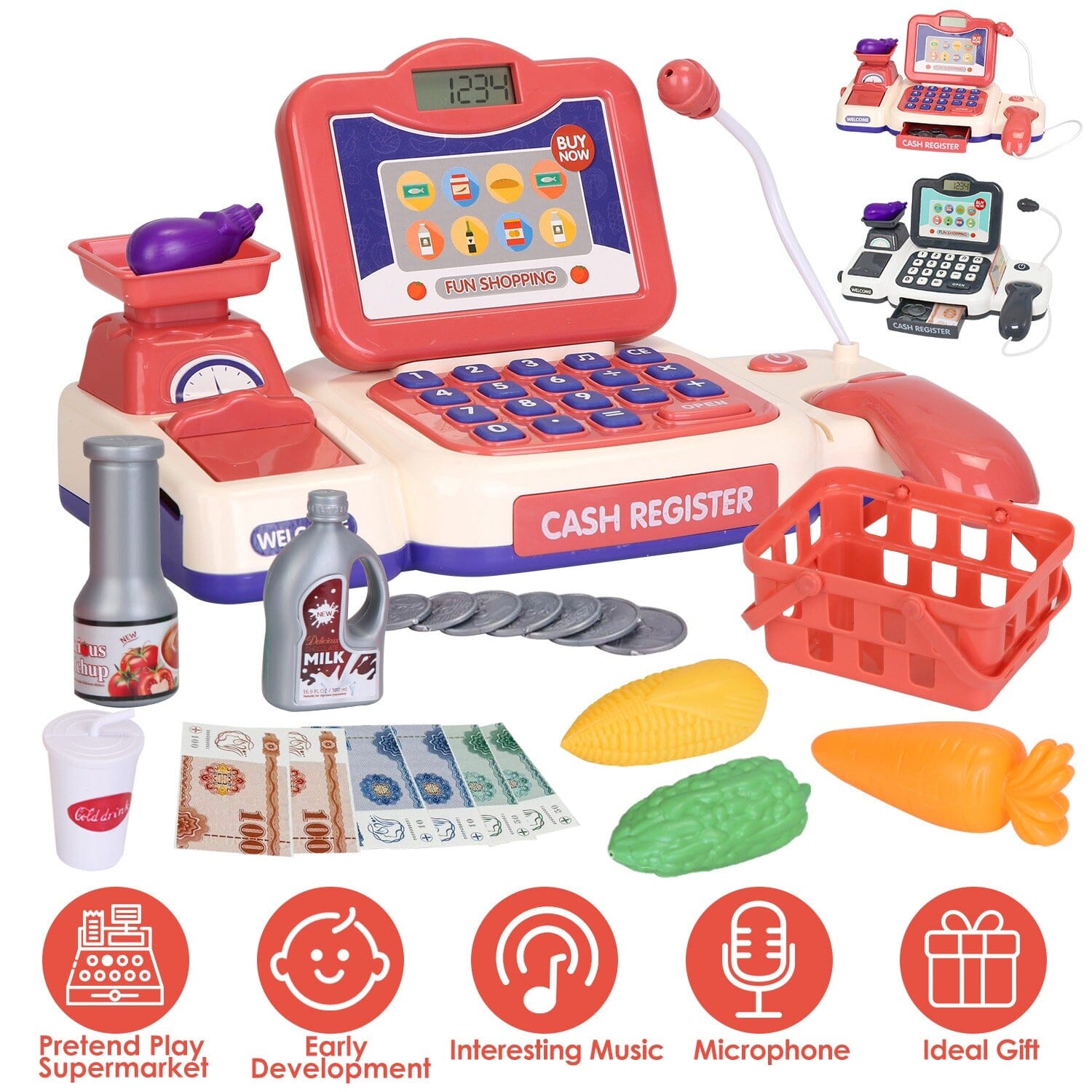 Kids Cash Register Pretend Play Cashier Toy with Scanner Calculator Toys & Games - DailySale