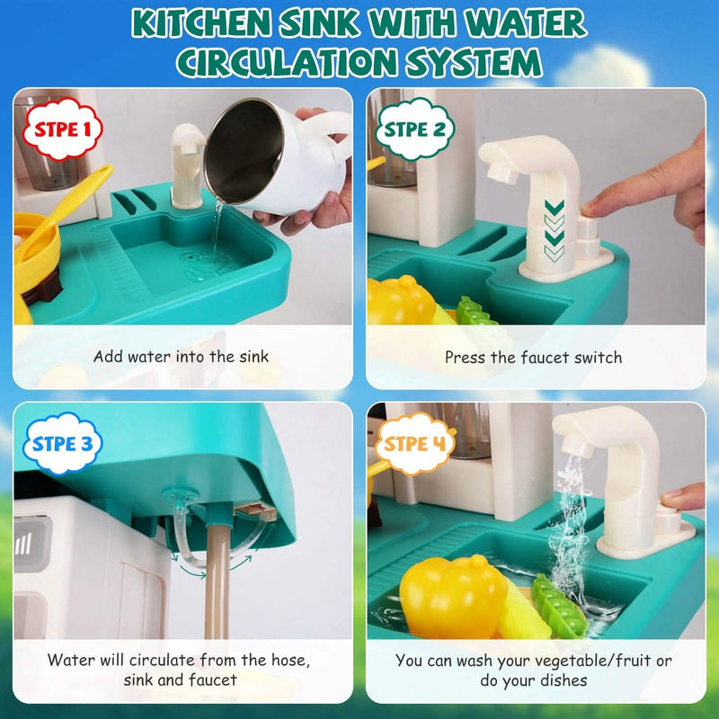 Kids Kitchen Play Set Interactive Pretend Kitchen Toys Cookware Toys & Games - DailySale