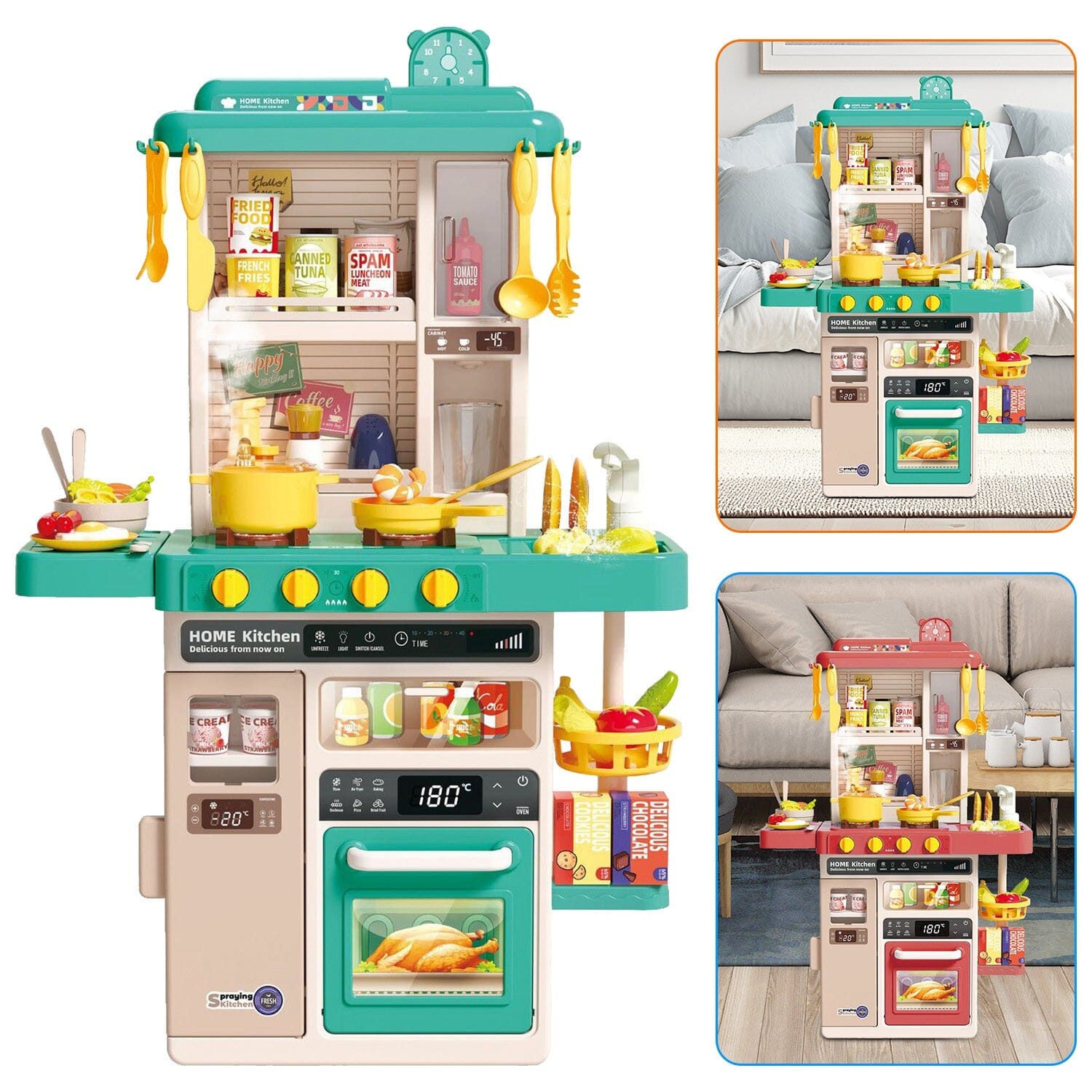 Kids Kitchen Play Set Interactive Pretend Kitchen Toys Cookware Toys & Games - DailySale