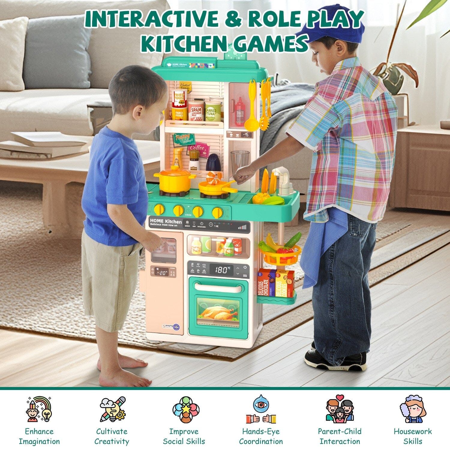 Kids Kitchen Play Set Interactive Pretend Kitchen Toys Cookware Toys & Games - DailySale