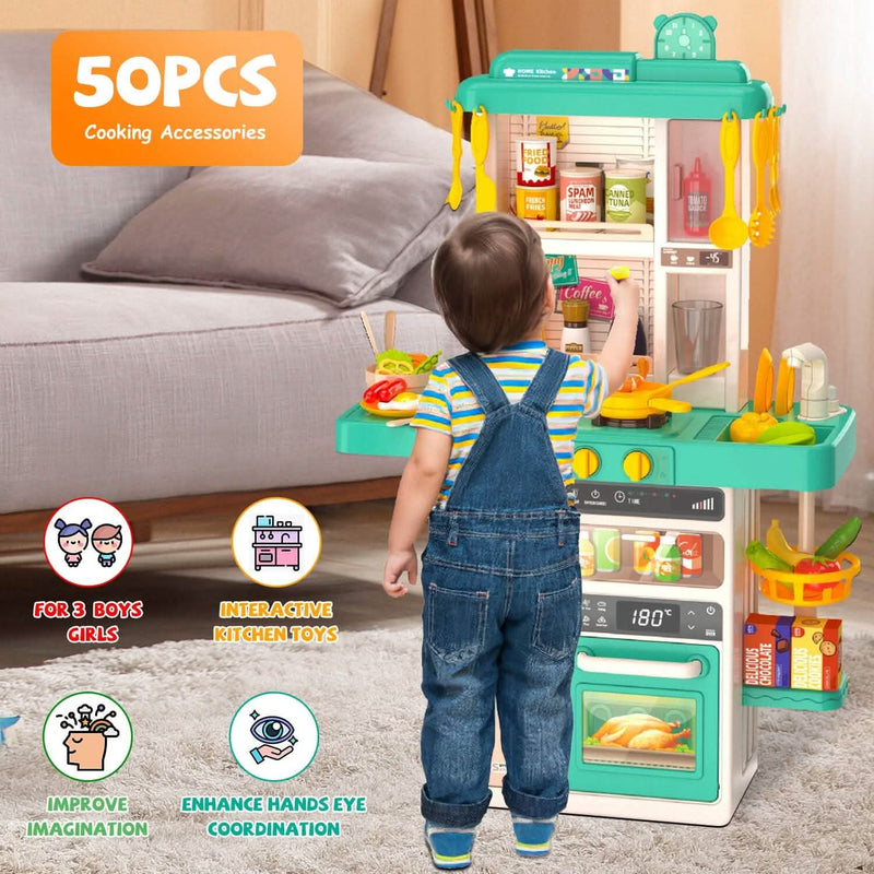 Kids Kitchen Play Set Interactive Pretend Kitchen Toys Cookware Toys & Games - DailySale