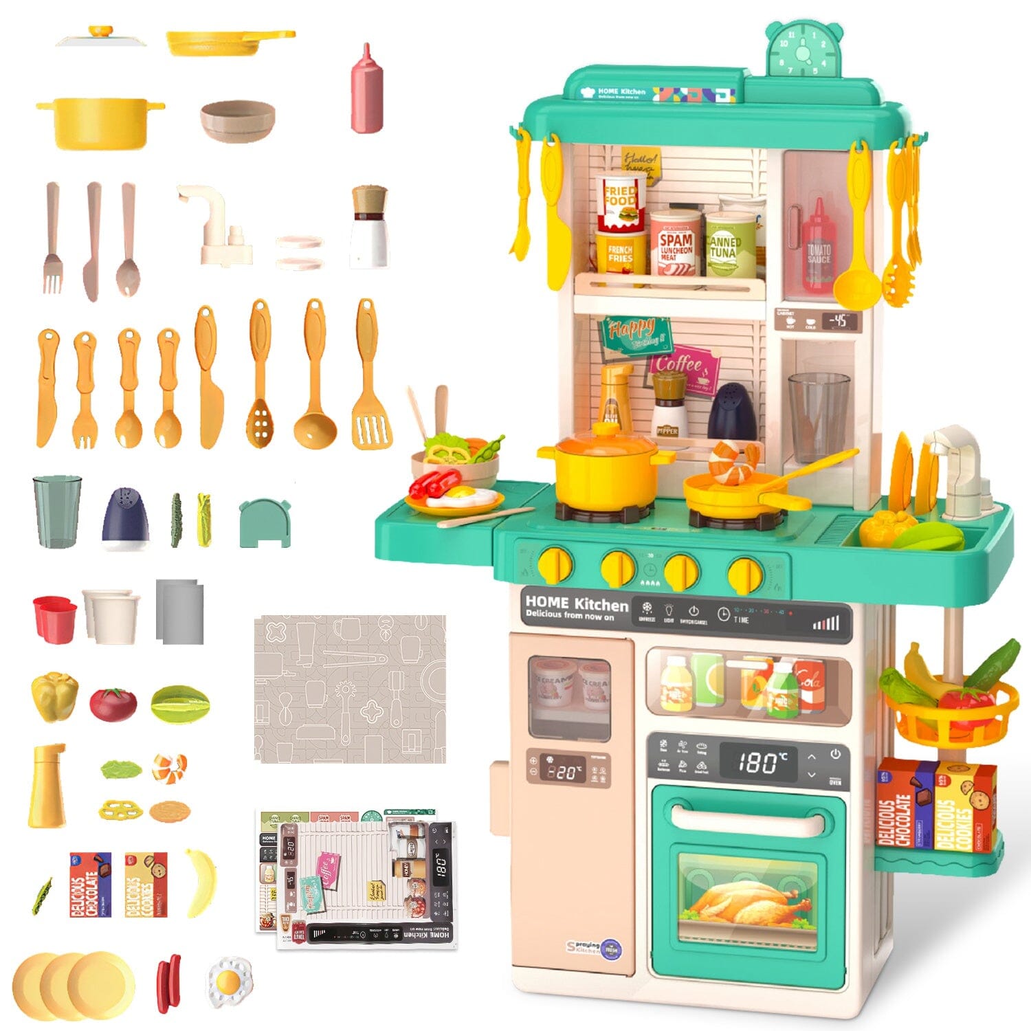 Kids Kitchen Play Set Interactive Pretend Kitchen Toys Cookware Toys & Games - DailySale