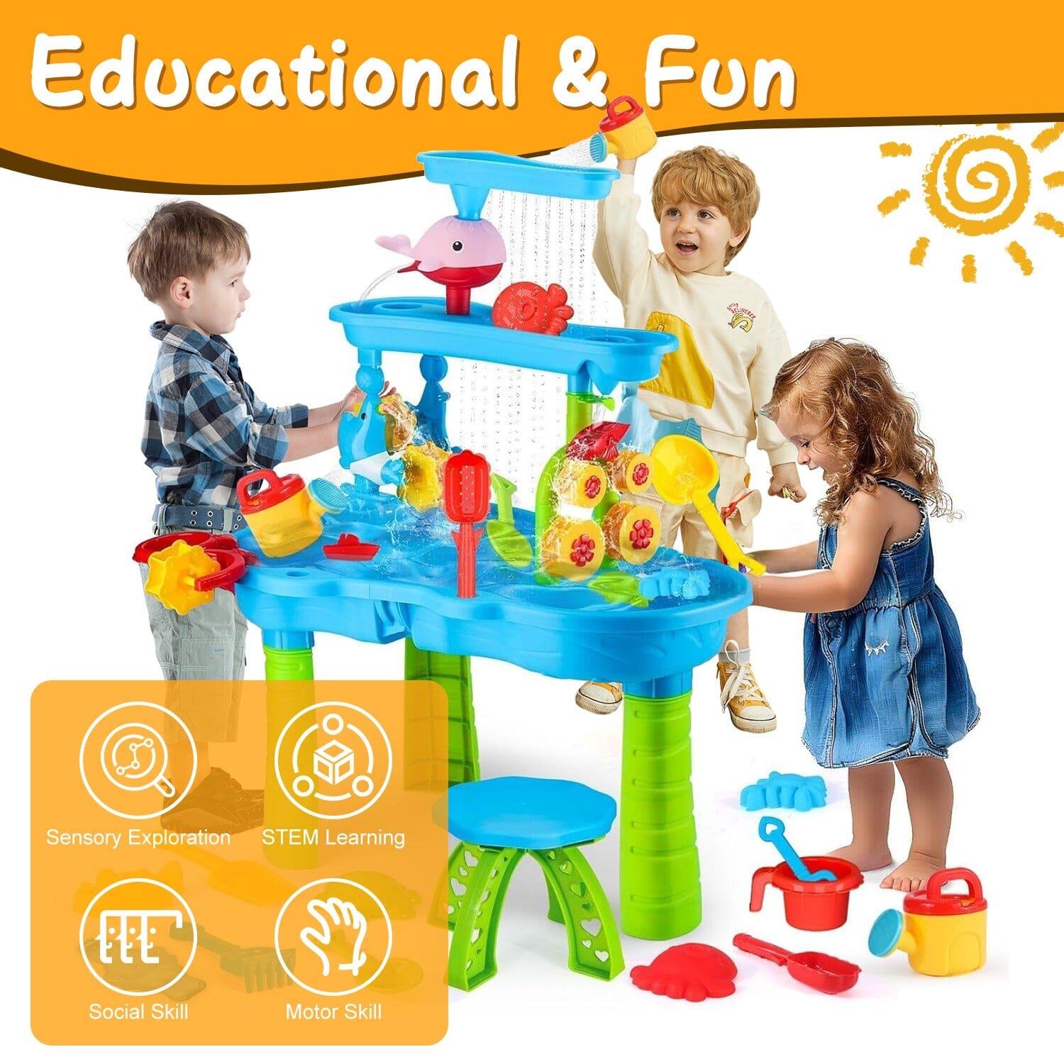 Kids Sand Water Table for 3-6 Years Old Sensory Exercise Friendship Building Toys & Games - DailySale