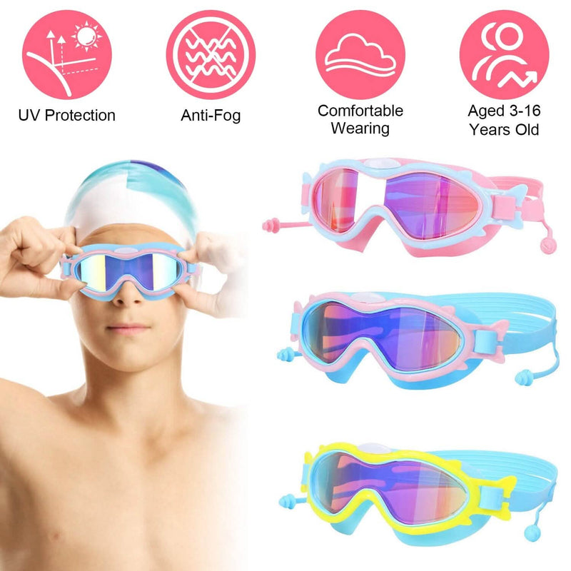 Kids Swim Goggles with Ear Plugs UV Protection Anti-Fog Leak Proof Sports & Outdoors - DailySale