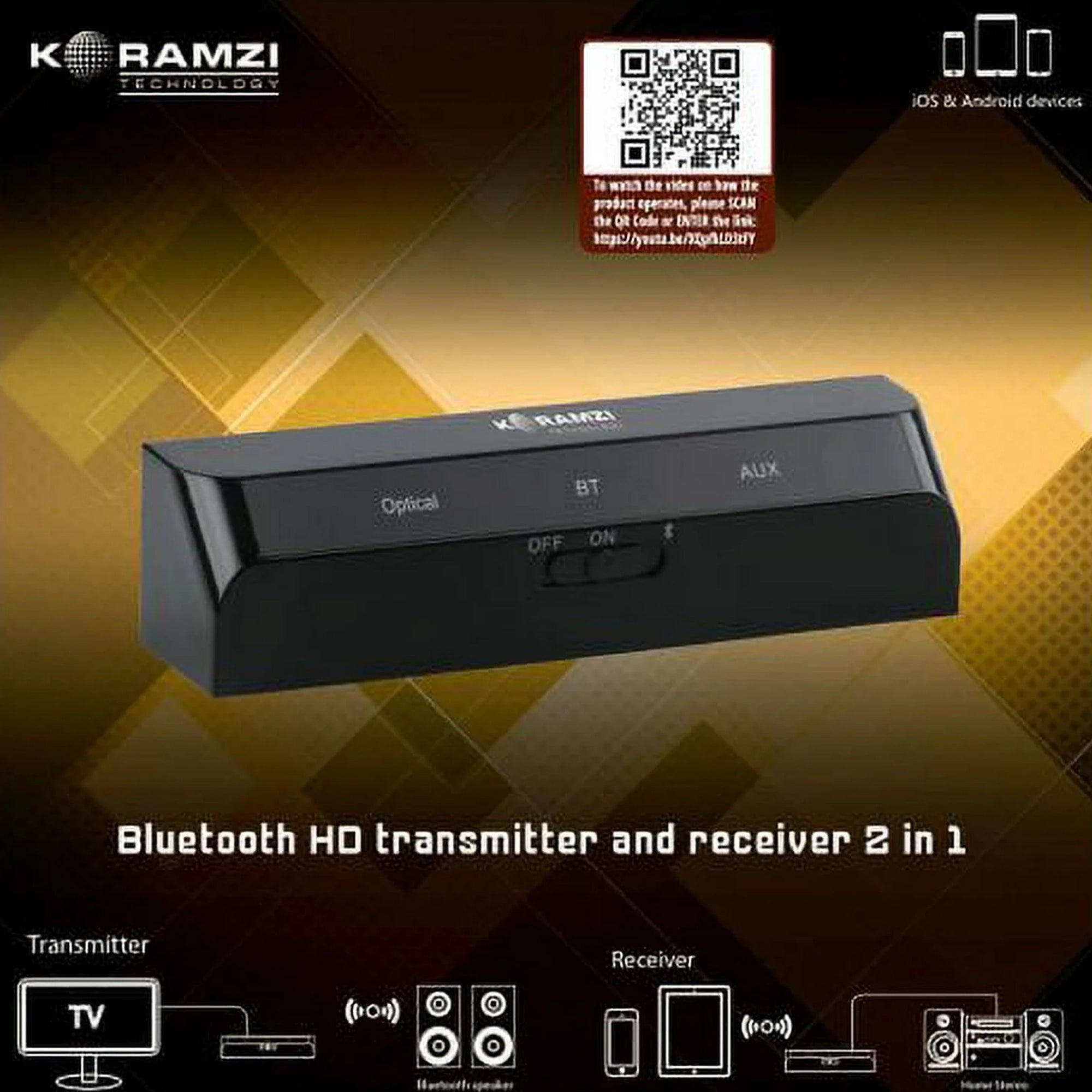 KORAMZI BTR26 (Black) Bluetooth HD Transmitter and Receiver 2 in 1- New Audio Accessories - DailySale