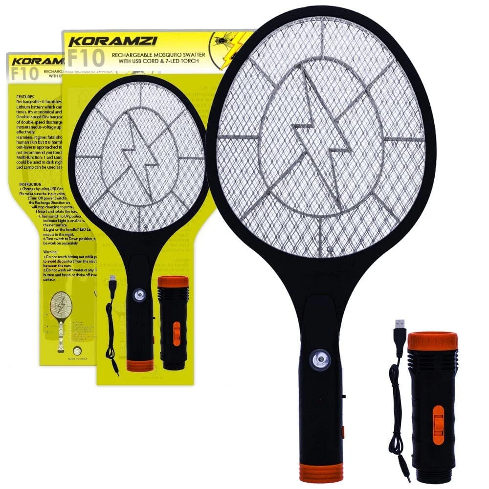 Koramzi Electric Mosquito Swatter Bug Zapper with Rechargable Battery, Handle light and Removable Flashlight Pest Control - DailySale