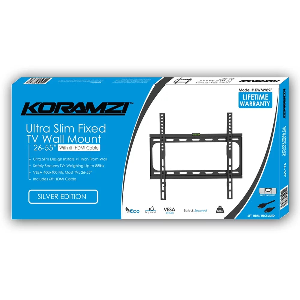 KORAMZI Fixed TV Wall Mounts Bracket Fits 26-55" TV's & 6 ft. HDMI Cable TV & Video - DailySale