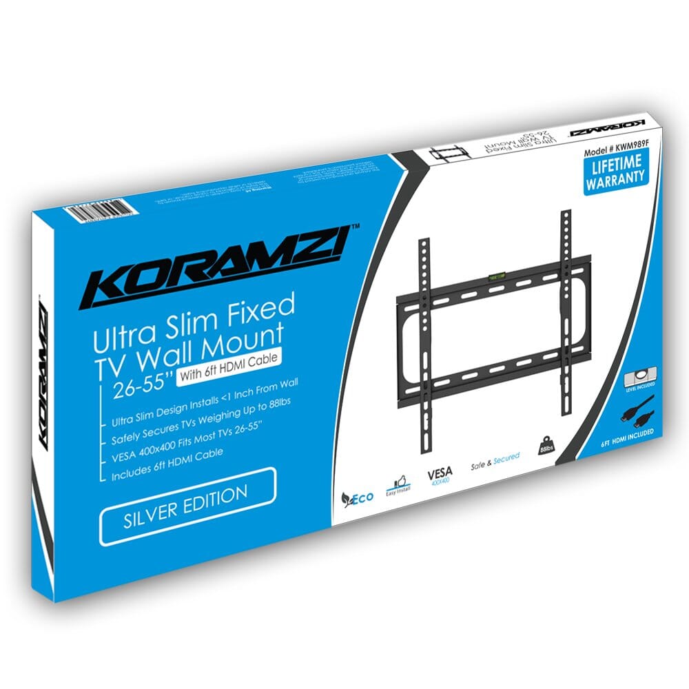 KORAMZI Fixed TV Wall Mounts Bracket Fits 26-55" TV's & 6 ft. HDMI Cable TV & Video - DailySale