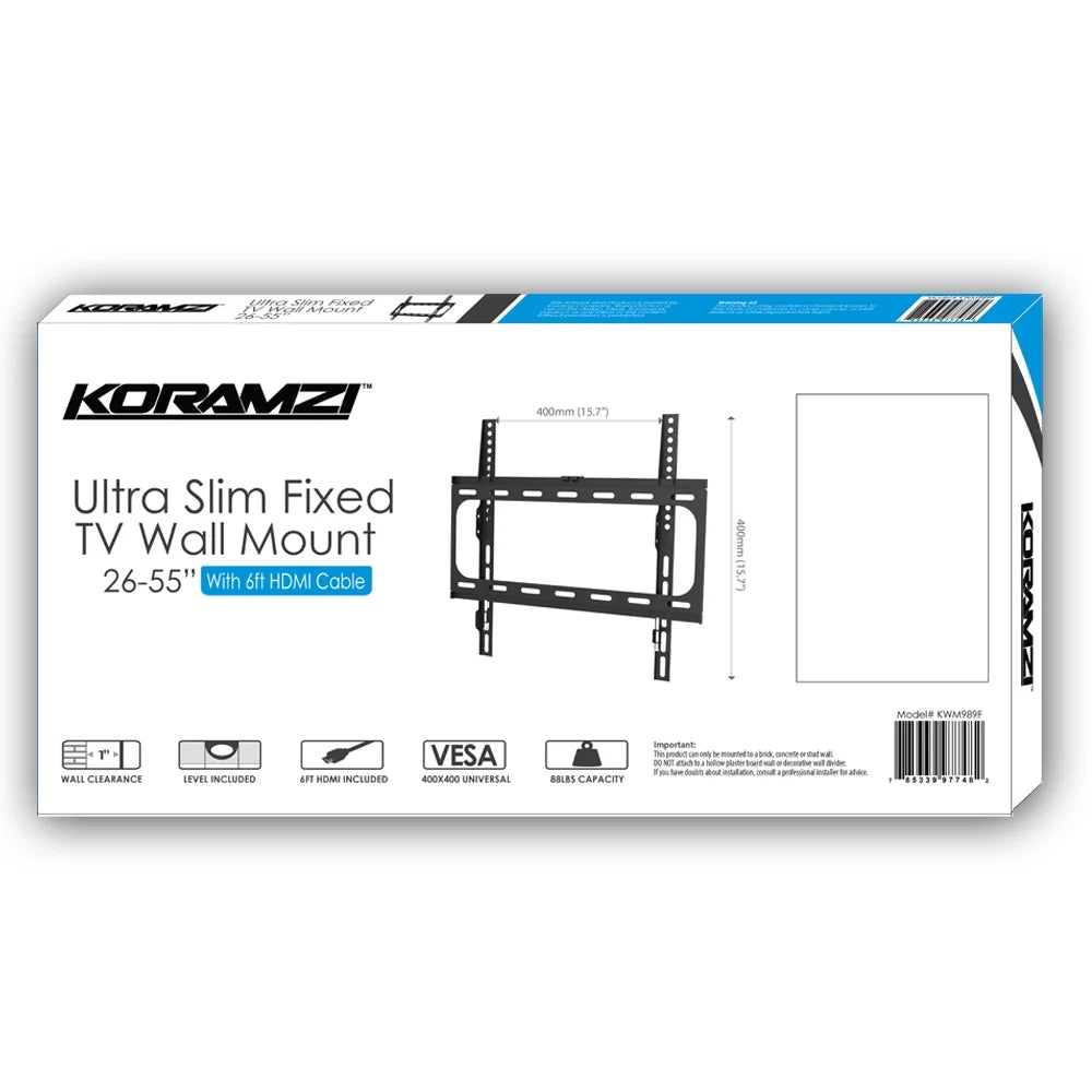 KORAMZI Fixed TV Wall Mounts Bracket Fits 26-55" TV's & 6 ft. HDMI Cable TV & Video - DailySale