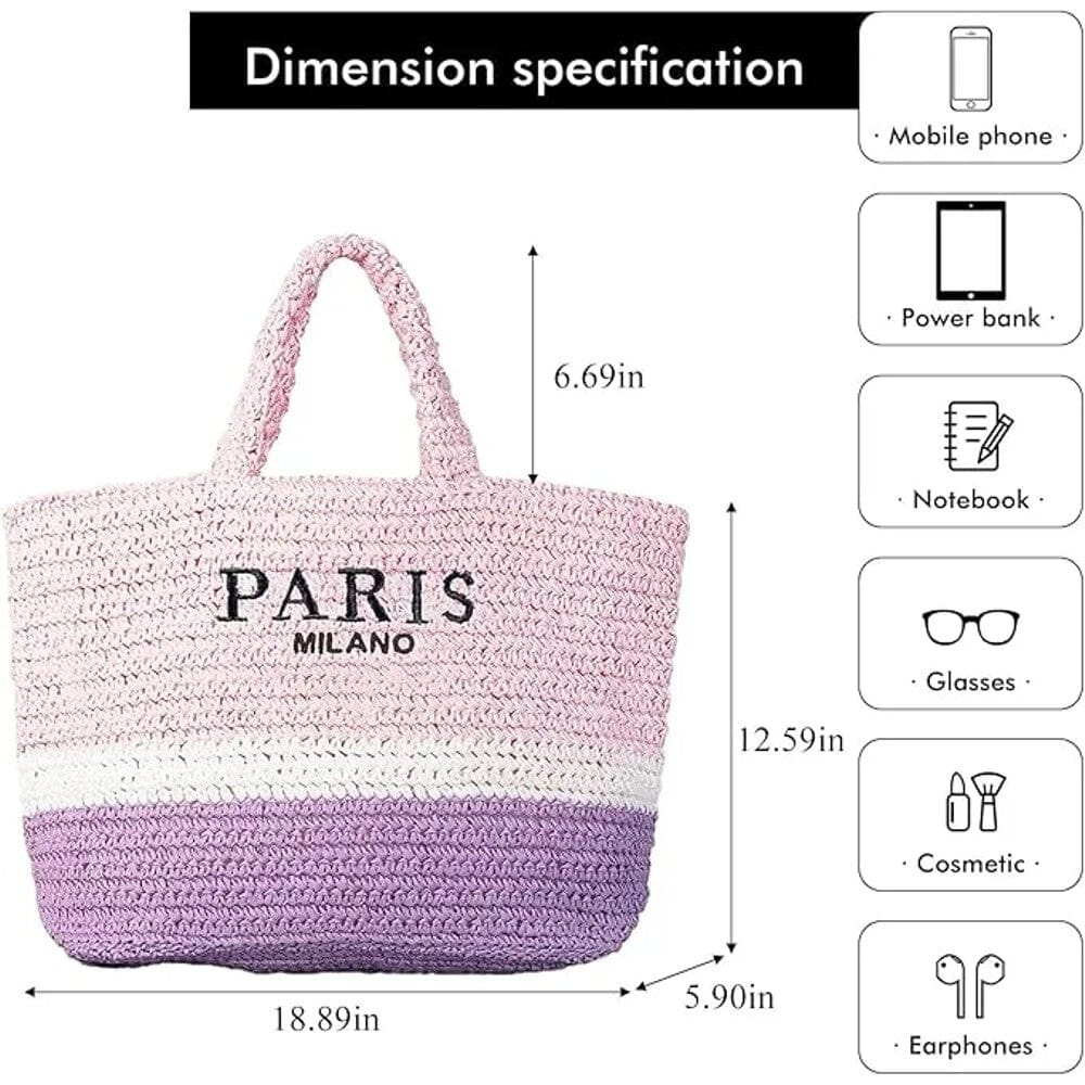 Large Straw Beach Bag – Woven Shoulder Tote Bag – Paris/Milano Bags & Travel - DailySale