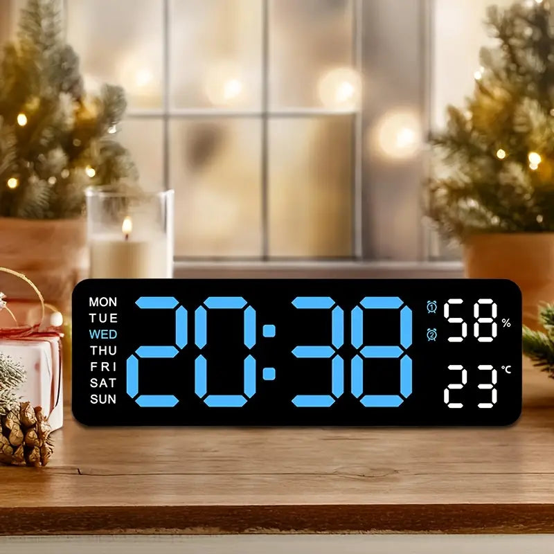 LED Digital Wall Clock with Large Display, Temperature & Humidity, Auto Light Sensor Household Appliances - DailySale