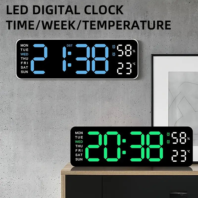 LED Digital Wall Clock with Large Display, Temperature & Humidity, Auto Light Sensor Household Appliances - DailySale