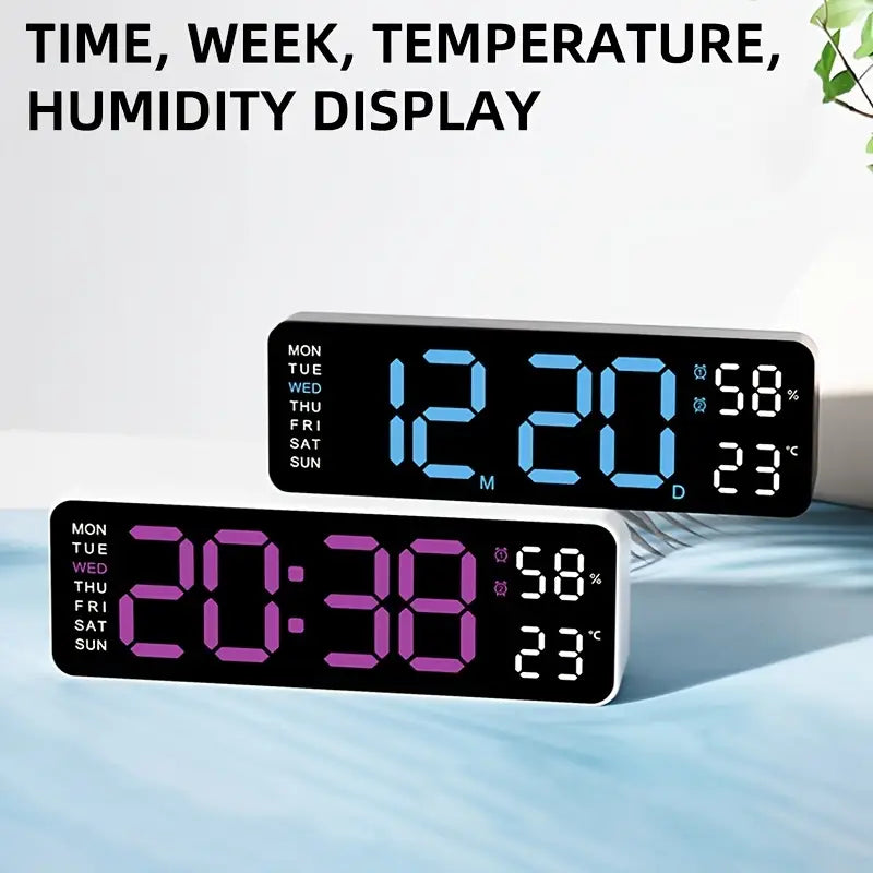 LED Digital Wall Clock with Large Display, Temperature & Humidity, Auto Light Sensor Household Appliances - DailySale