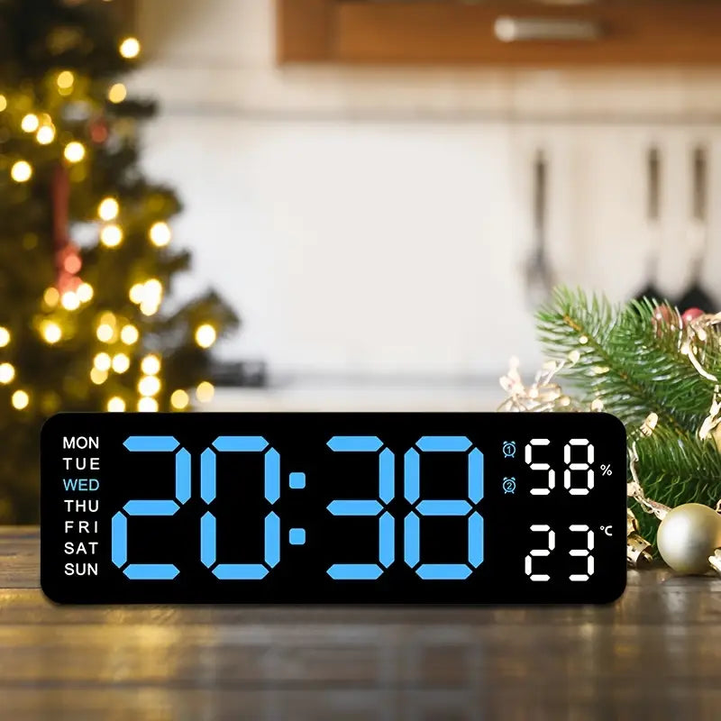 LED Digital Wall Clock with Large Display, Temperature & Humidity, Auto Light Sensor Household Appliances - DailySale