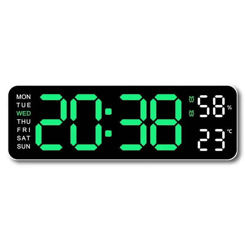 LED Digital Wall Clock with Large Display, Temperature & Humidity, Auto Light Sensor Household Appliances Green - DailySale