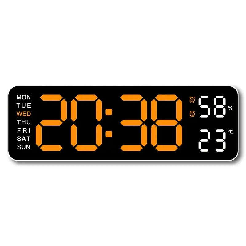 LED Digital Wall Clock with Large Display, Temperature & Humidity, Auto Light Sensor Household Appliances Orange - DailySale