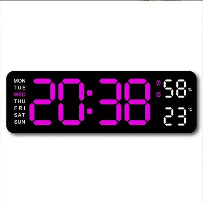 LED Digital Wall Clock with Large Display, Temperature & Humidity, Auto Light Sensor Household Appliances Purple - DailySale