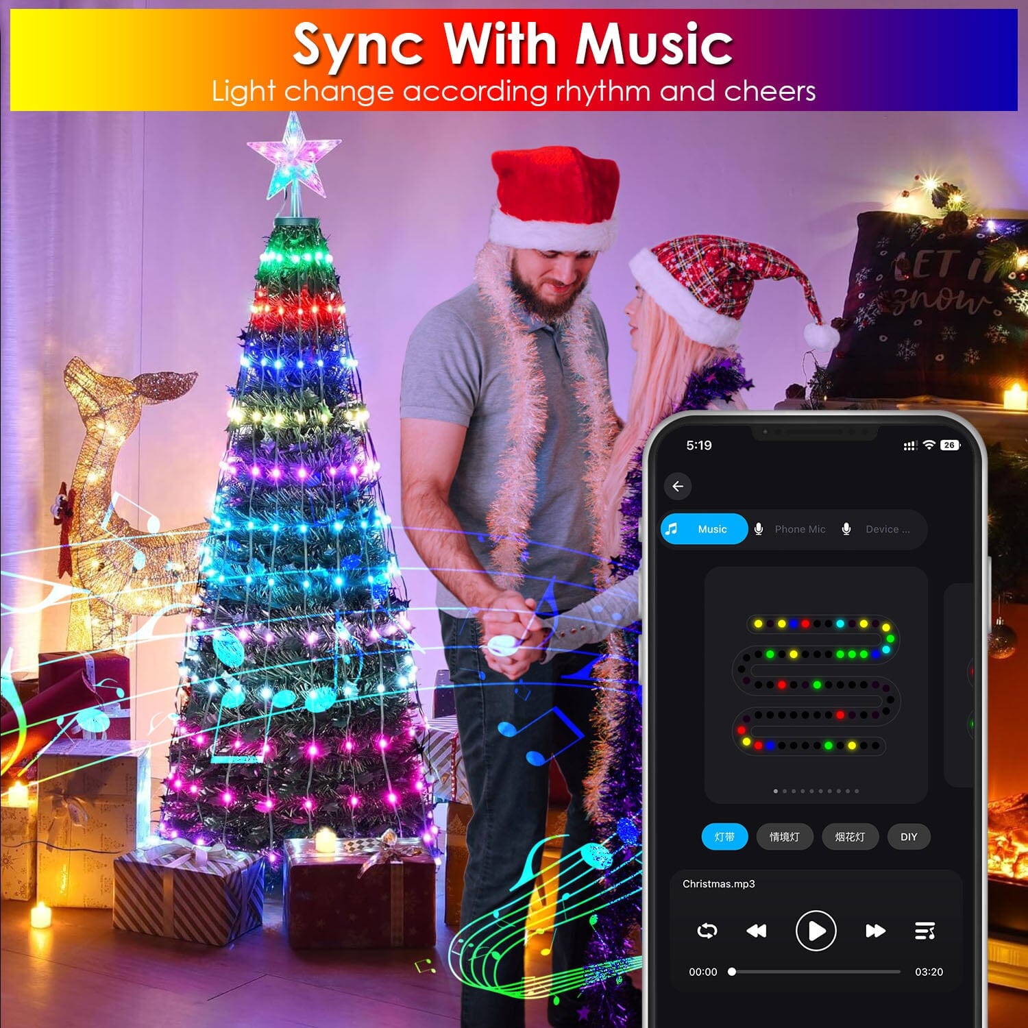 LED Lights Collapsible Christmas Tree Light with Remote App Control Holiday Decor & Apparel - DailySale