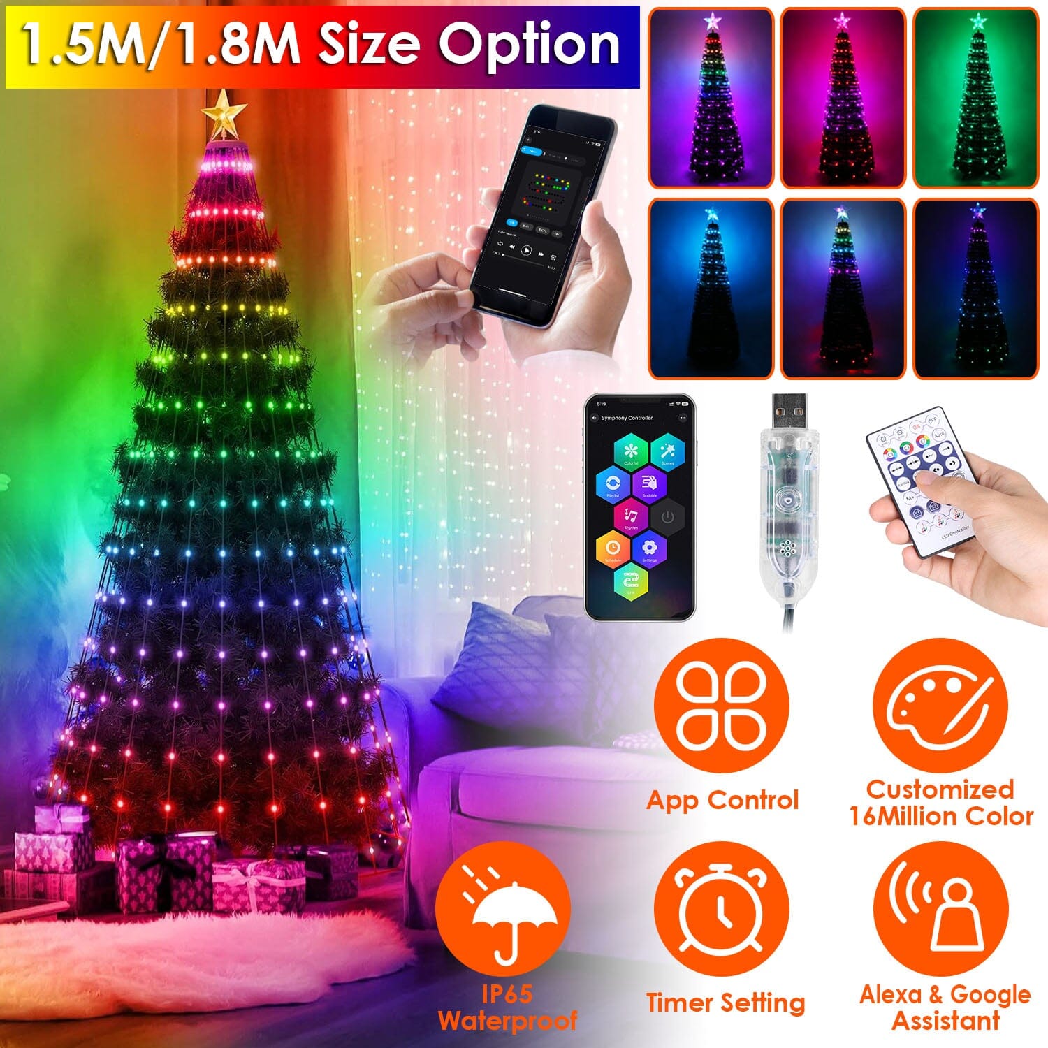 LED Lights Collapsible Christmas Tree Light with Remote App Control Holiday Decor & Apparel - DailySale