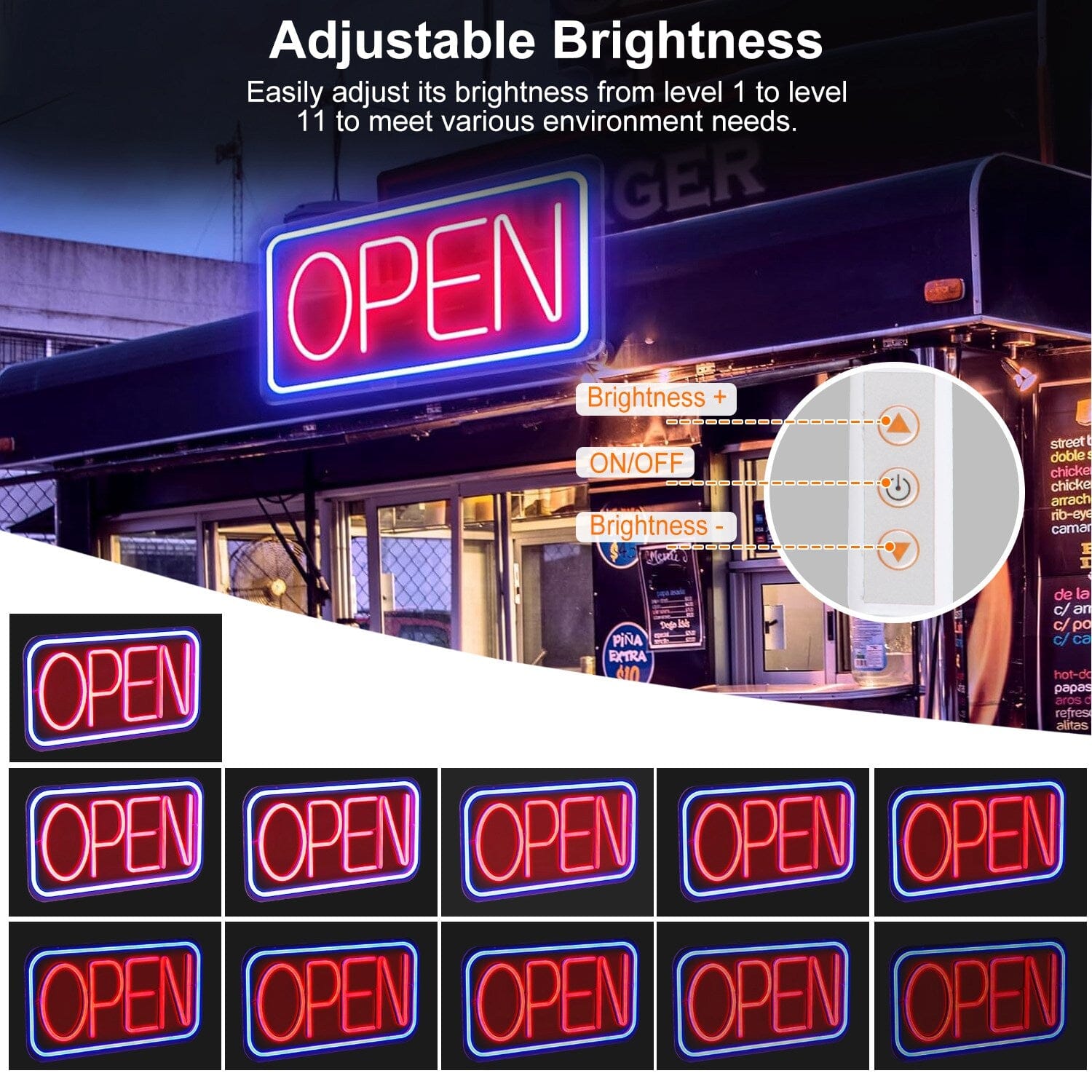 LED Open Sign Advertisement Board with 11 Levels Adjustable Brightness Indoor Lighting - DailySale