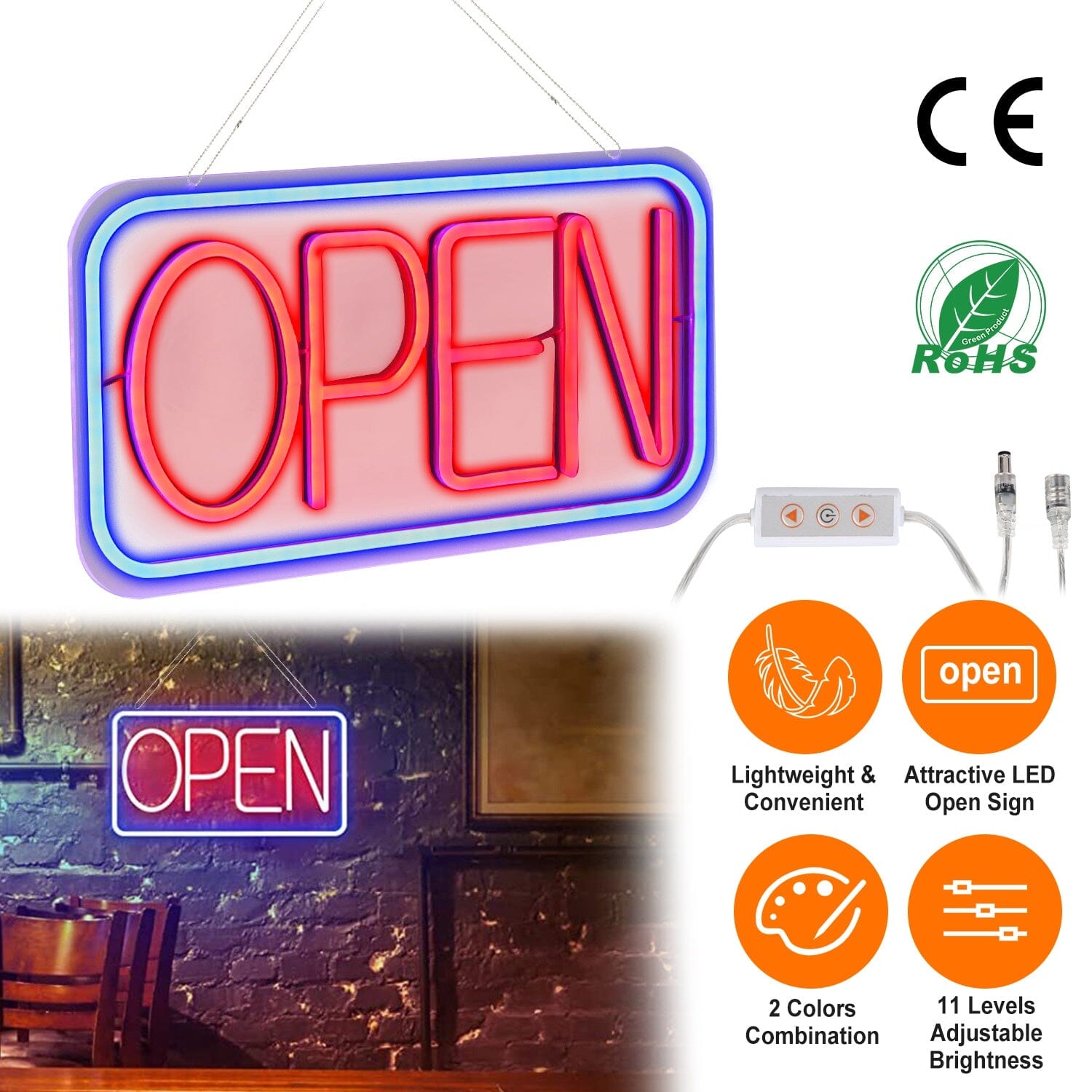 LED Open Sign Advertisement Board with 11 Levels Adjustable Brightness Indoor Lighting - DailySale