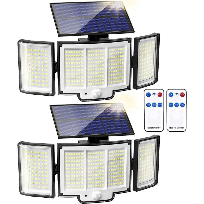 Two solar security lights with two remote controls, the 2 pack