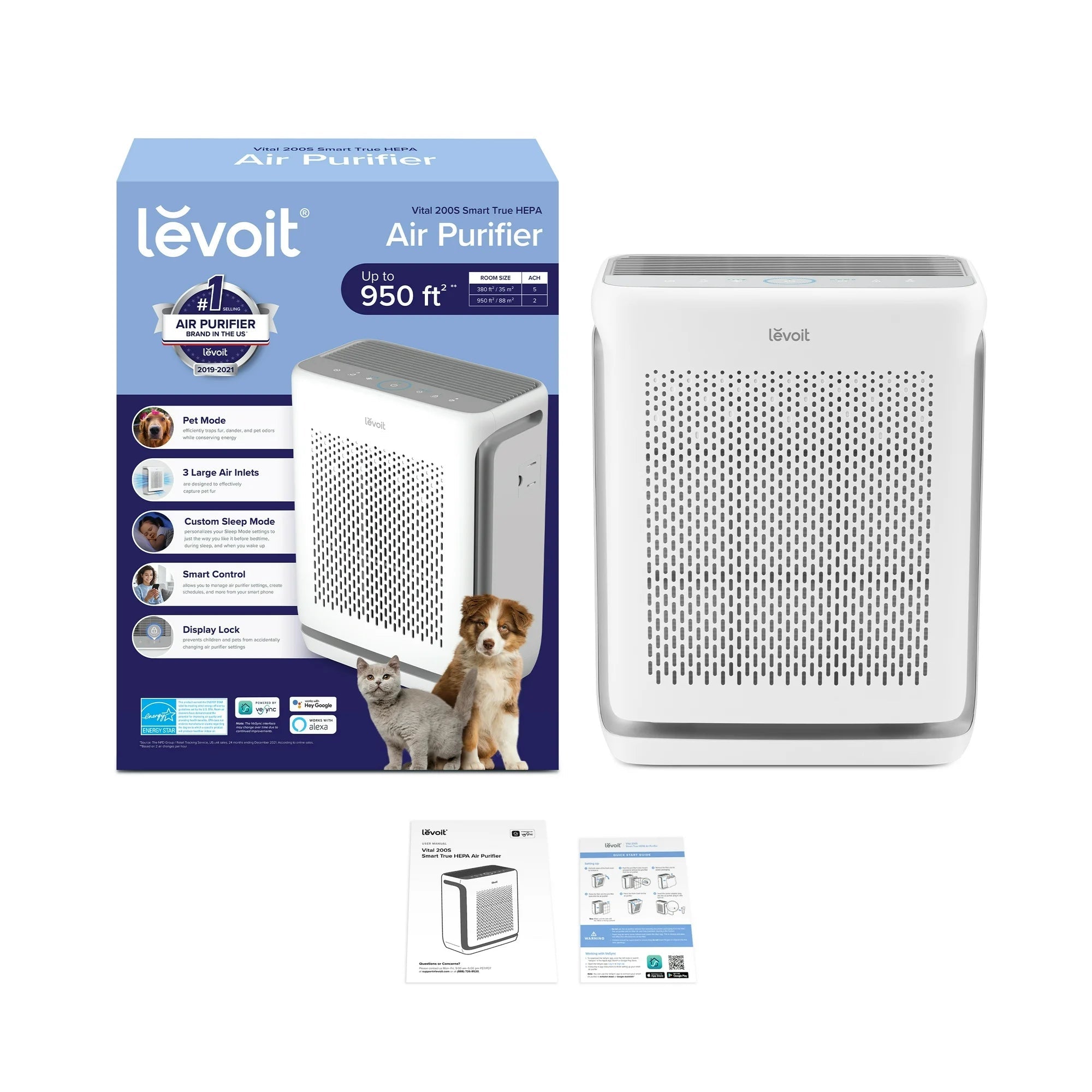 Levoit Vital 200S Smart True HEPA Air Purifier (White/Gray) Wellness - DailySale