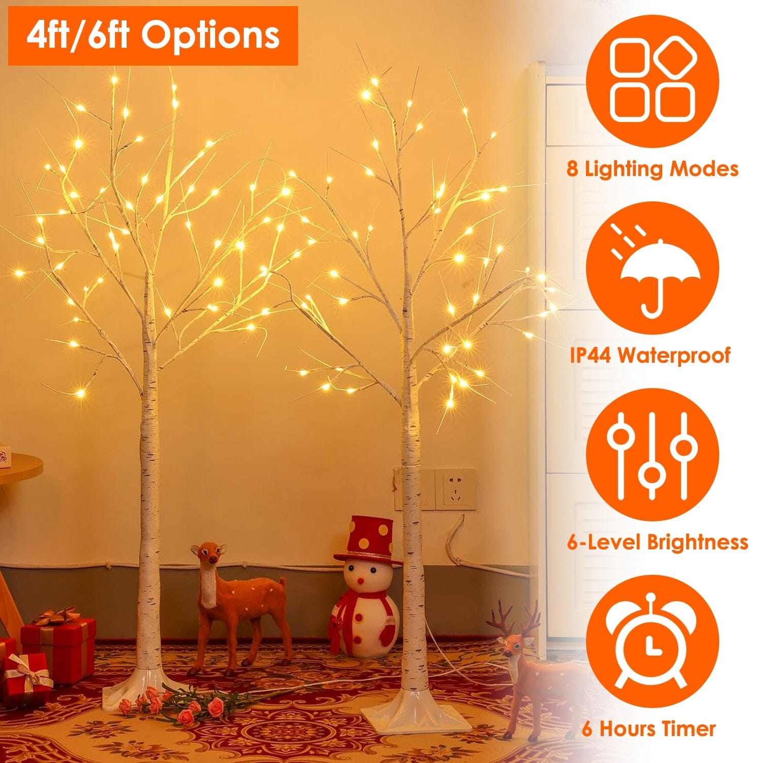 Lighted Birch Tree Artificial White Birch Tree Wig with 8 Warm White Lighting Modes Garden & Patio - DailySale