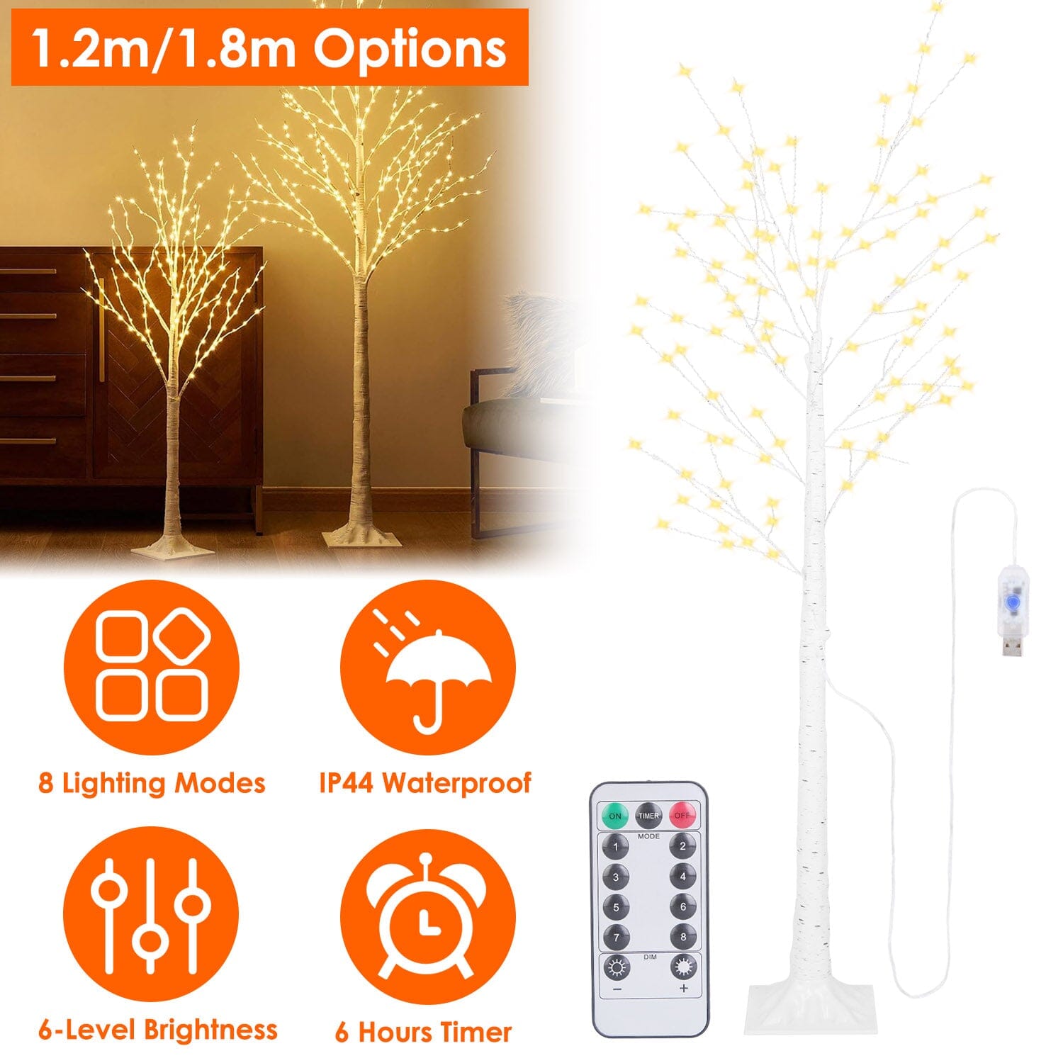 Lighted Birch Tree Artificial White Birch Tree Wig with 8 Warm White Lighting Modes Garden & Patio - DailySale