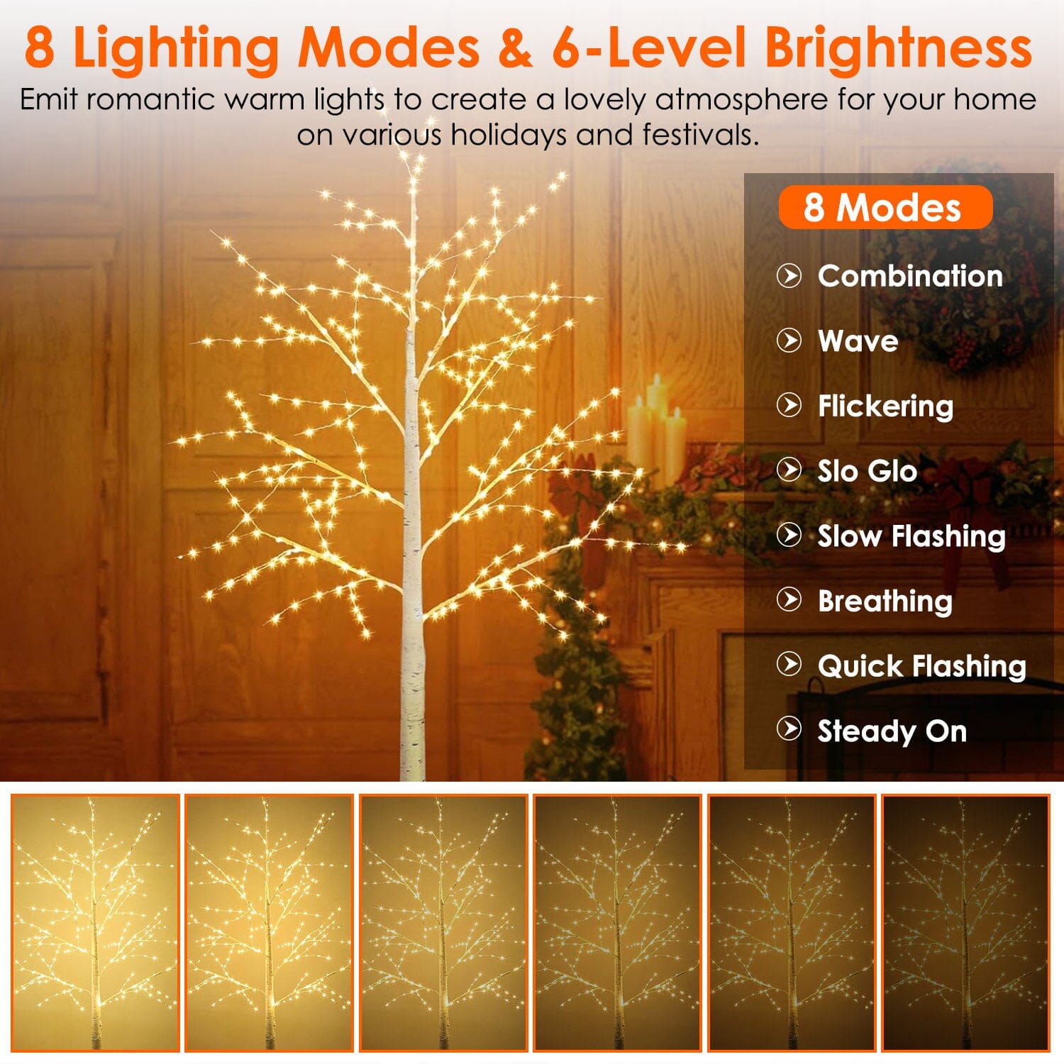 Lighted Birch Tree Artificial White Birch Tree Wig with 8 Warm White Lighting Modes Garden & Patio - DailySale