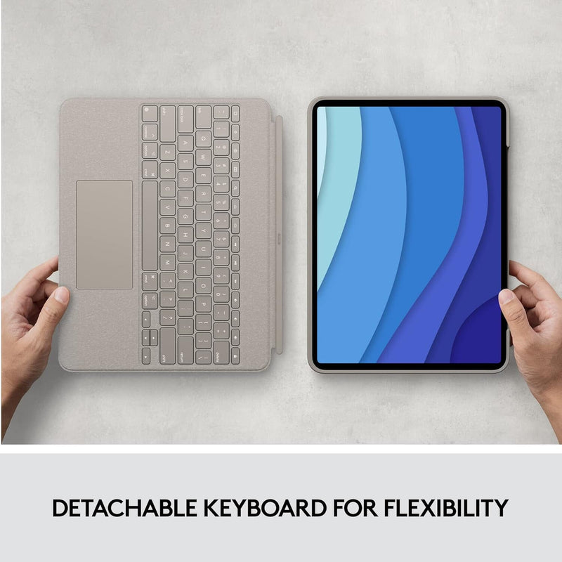Logitech Combo Touch iPad Pro 12.9-inch (5th, 6th gen - 2021, 2022) Keyboard Case - Sand USA Layout Computer Accessories - DailySale