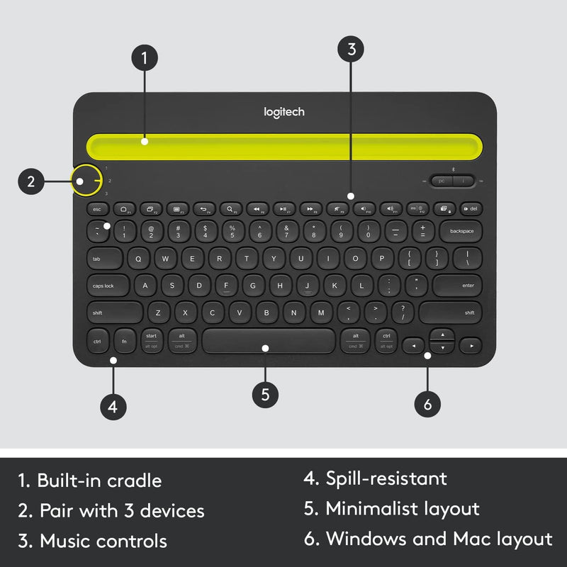Logitech K480 Bluetooth Multi-Device Keyboard Black Computer Accessories - DailySale