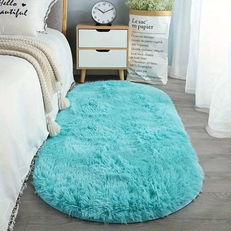 Luxurious Soft Faux Fur Oval Area Rug Furniture & Decor Blue L - DailySale