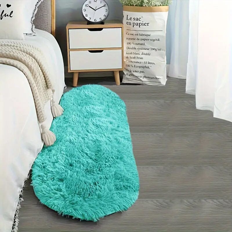 Luxurious Soft Faux Fur Oval Area Rug Furniture & Decor Blue S - DailySale