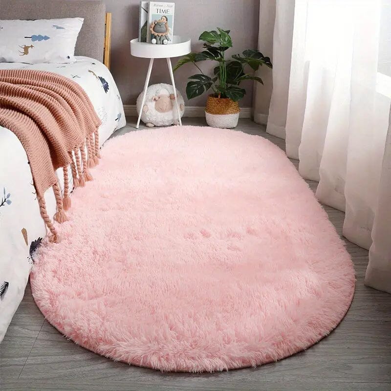 Luxurious Soft Faux Fur Oval Area Rug Furniture & Decor Pink L - DailySale