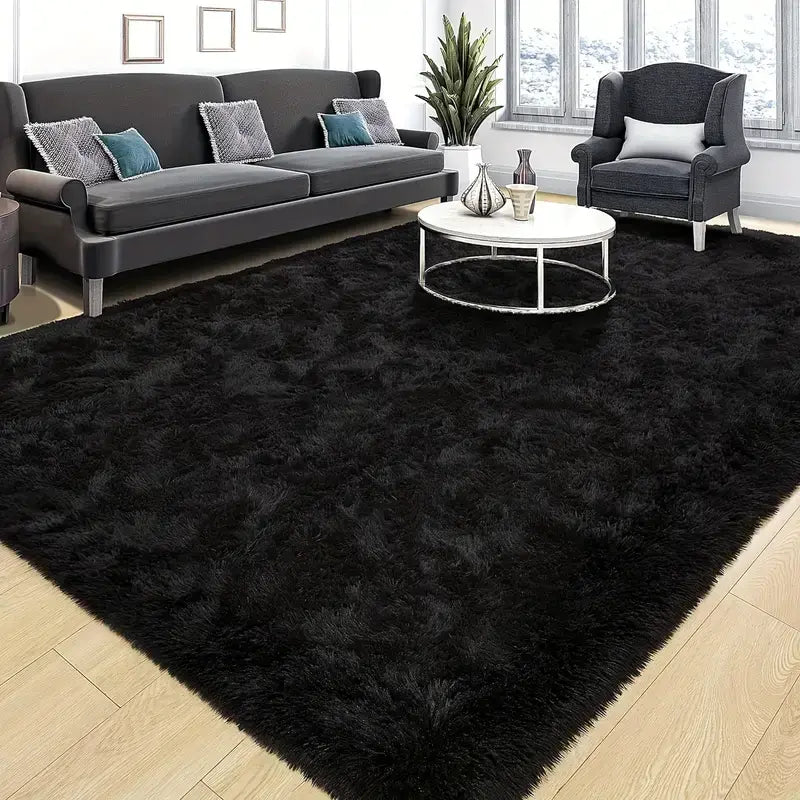 Luxurious Velvet Rectangular Shaggy Plush Carpet Rug Furniture & Decor 64” x 92” Black - DailySale