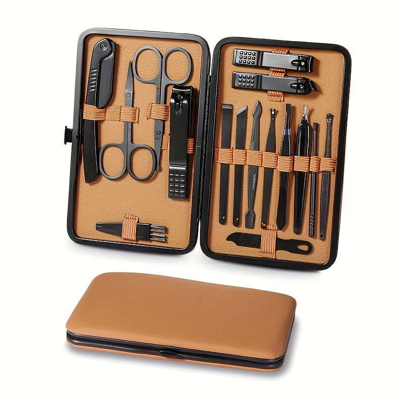 16-piece nail and grooming set open in its zip case