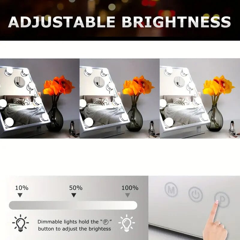 Makeup Mirror with 9 Bulbs, Adjustable Brightness and Smart Touch Control Beauty & Personal Care - DailySale