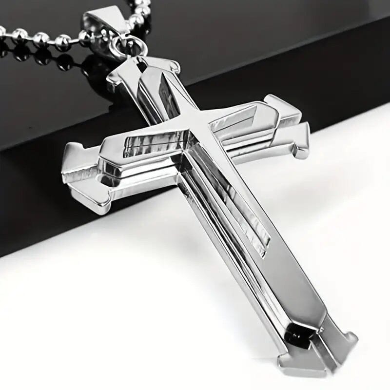 Men's Fashion Cross Dominance Guardian Multi Layer Necklace Necklaces Silver - DailySale